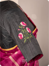 Black Rose Flower And Bees Embroidery Tussar Silk Blouse