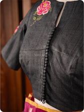 Black Rose Flower And Bees Embroidery Tussar Silk Blouse