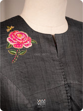 Black Rose Flower And Bees Embroidery Tussar Silk Blouse