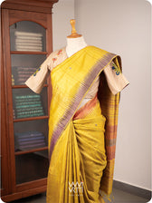 Natural Tussar Bluepea Flower and Dragonfly Hand Embroidery Tussar Silk Blouse