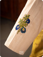 Natural Tussar Bluepea Flower and Dragonfly Hand Embroidery Tussar Silk Blouse