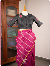 Black Rose Flower And Bees Embroidery Tussar Silk Blouse