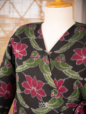 Black Lotus Parrot  Reversible Zig Zag Ikat Overlap Waist Length Jacket