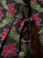 Black Lotus Parrot  Reversible Zig Zag Ikat Overlap Waist Length Jacket