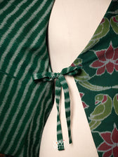 Bottle Green Lotus Parrot Reversible Parallel Ikat Overlap Waist Length Jacket