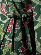 Bottle Green Lotus Parrot Reversible Parallel Ikat Overlap Waist Length Jacket