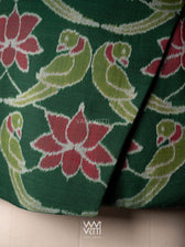 Bottle Green Lotus Parrot Reversible Parallel Ikat Overlap Waist Length Jacket