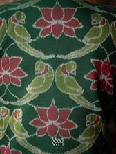 Bottle Green Lotus Parrot Reversible Parallel Ikat Overlap Waist Length Jacket