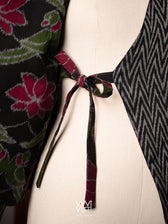 Black Lotus Parrot  Reversible Zig Zag Ikat Overlap Waist Length Jacket