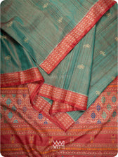 Bottle Green Red Nightingale Master Weave Exclusive Handspun Tussar Silk Saree