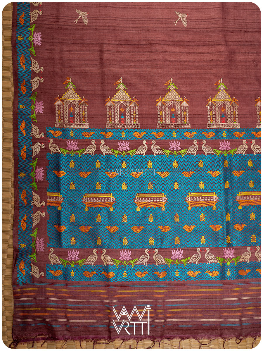 Deep Coffee Chilika Master Weave Exclusive Handspun Tussar Silk Saree