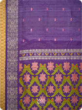 Deep Purple Lotus Parrot Jaal Designer Exclusive Handspun Handwoven Tussar Silk Saree
