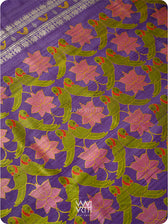 Deep Purple Lotus Parrot Jaal Designer Exclusive Handspun Handwoven Tussar Silk Saree