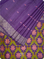 Deep Purple Lotus Parrot Jaal Designer Exclusive Handspun Handwoven Tussar Silk Saree