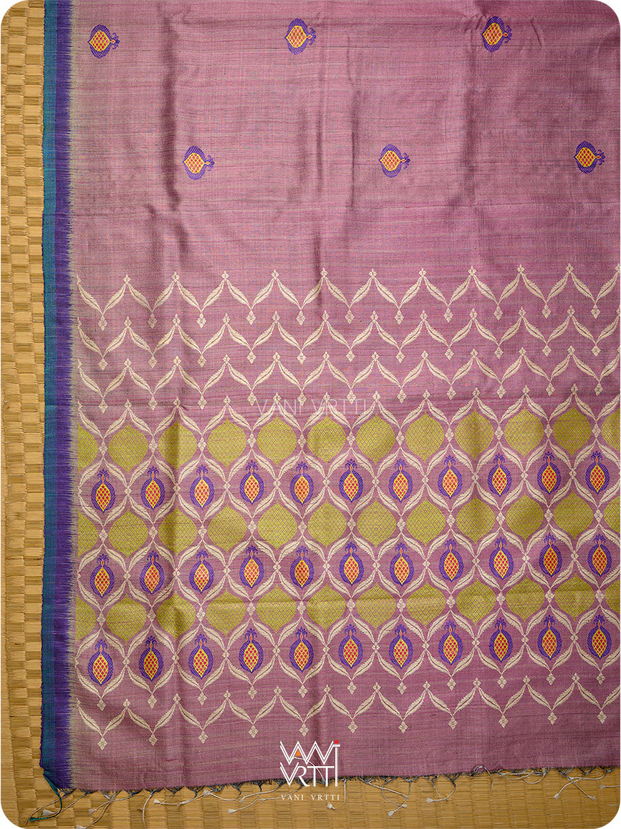 Deep Lilac Pomegranate Jaal Handspun Tussar Silk Saree