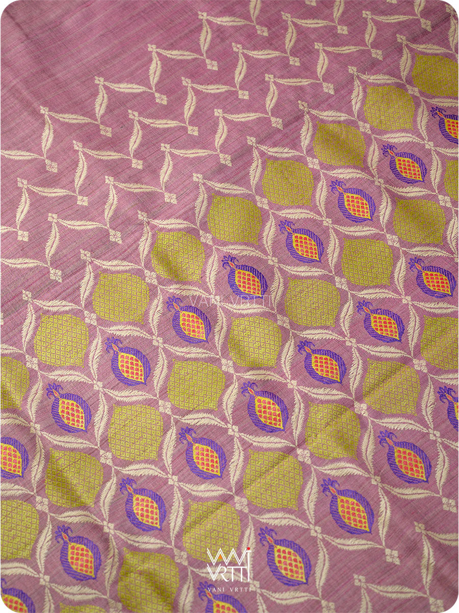 Deep Lilac Pomegranate Jaal Handspun Tussar Silk Saree