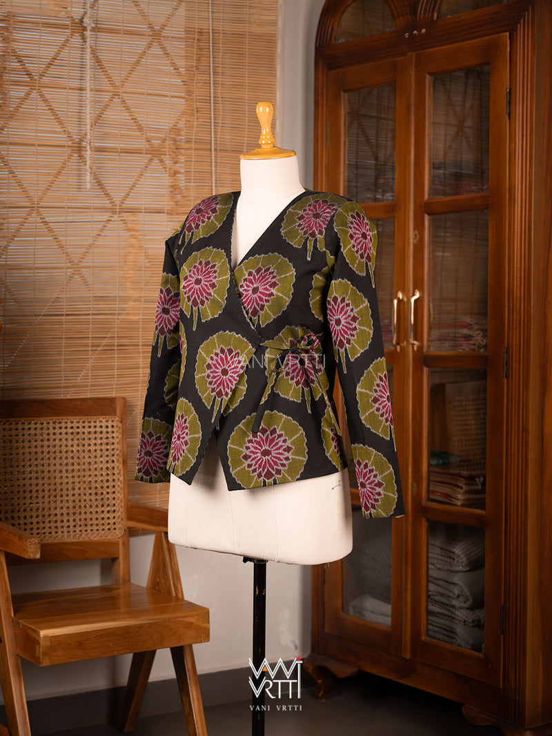 Black Lily Pond Cotton Ikat Reversible Jacket
