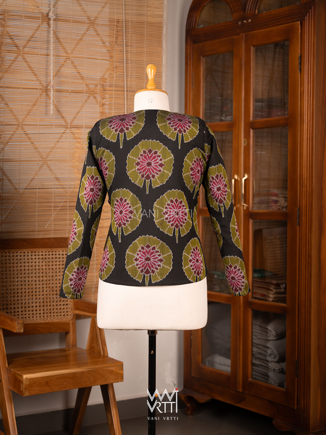 Black Lily Pond Cotton Ikat Reversible Jacket