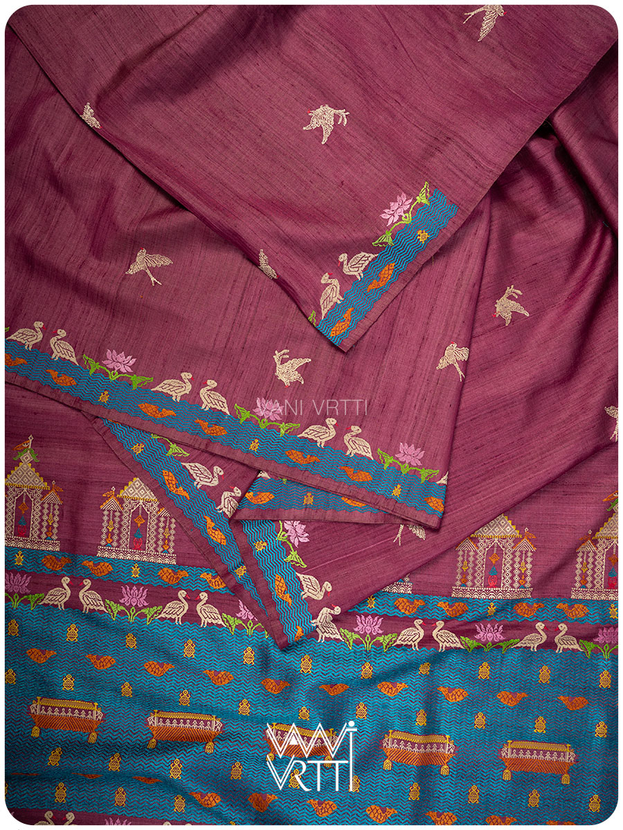 Deep Plum Pink Chilika Master Weave Exclusive Handspun Tussar Silk Saree