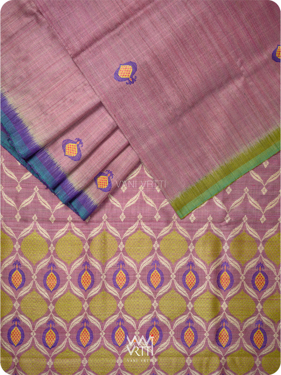 Deep Lilac Pomegranate Jaal Handspun Tussar Silk Saree
