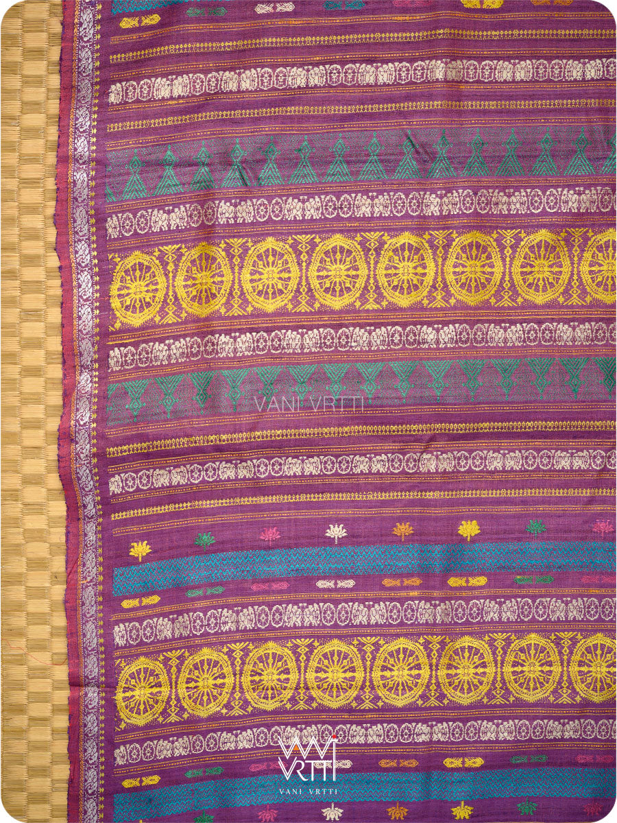 Rose Pink Purple Airavata Konark Double Palla Handspun Tussar Silk Saree