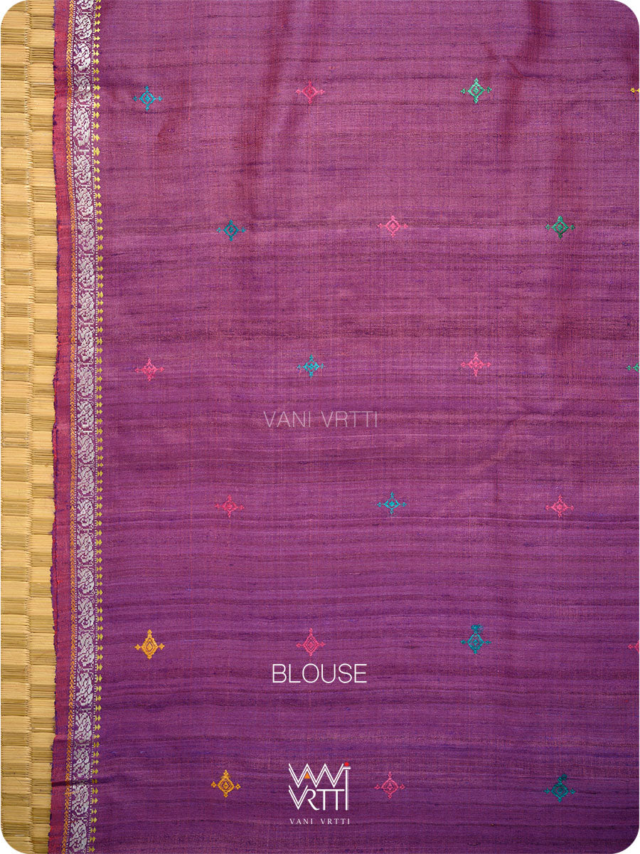 Rose Pink Purple Airavata Konark Double Palla Handspun Tussar Silk Saree