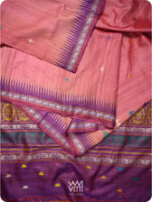 Rose Pink Purple Airavata Konark Double Palla Handspun Tussar Silk Saree