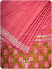 Carrot Red Lotus Parrot Jaal Designer Exclusive Handspun Handwoven Tussar Silk Saree