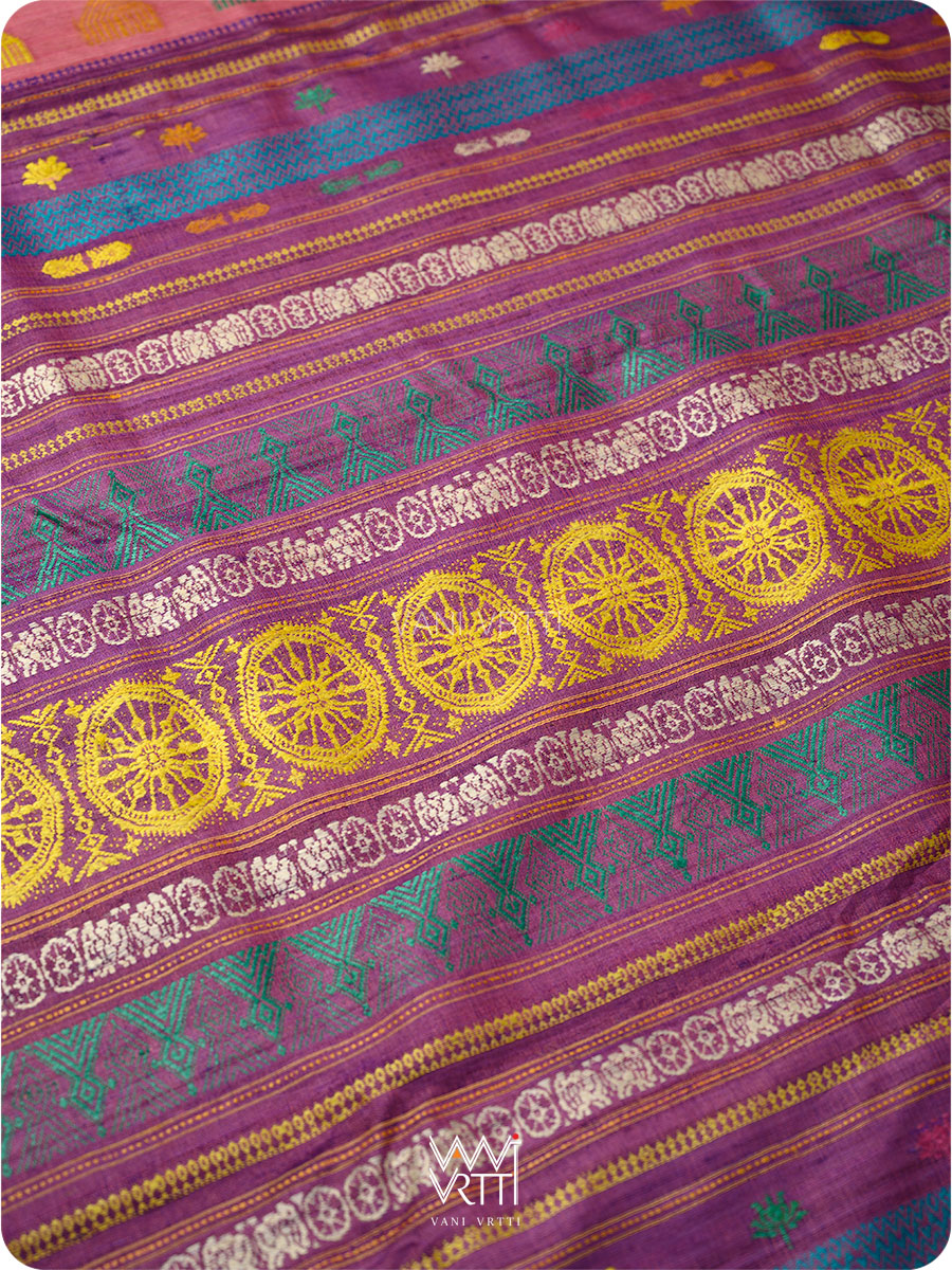 Rose Pink Purple Airavata Konark Double Palla Handspun Tussar Silk Saree