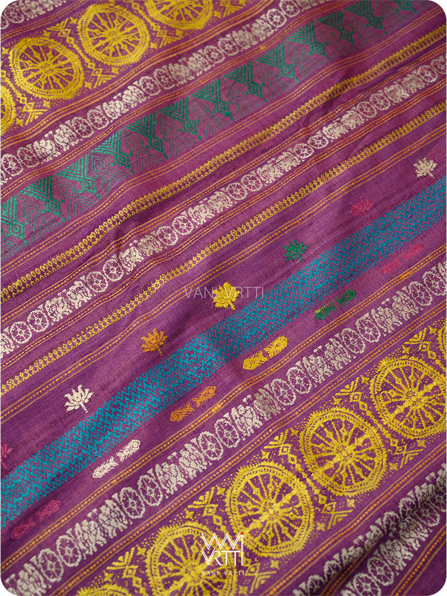 Rose Pink Purple Airavata Konark Double Palla Handspun Tussar Silk Saree