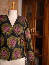 Black Lily Pond Cotton Ikat Reversible Jacket