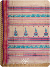 Off White Tree of Life Handspun Tussar Silk Saree