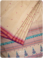 Off White Tree of Life Handspun Tussar Silk Saree