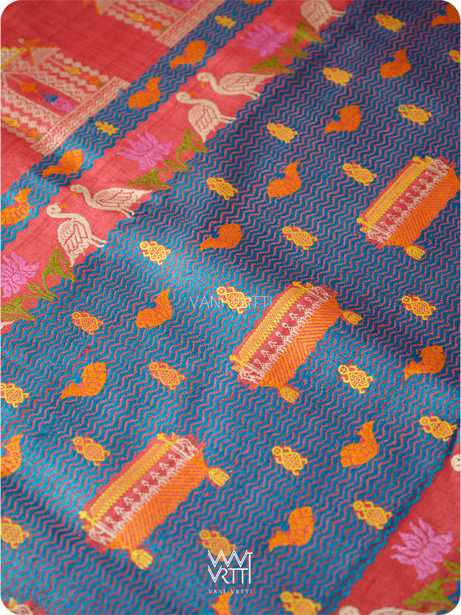 Cherry Red Chilika Master Weave Exclusive Handspun Tussar Silk Saree