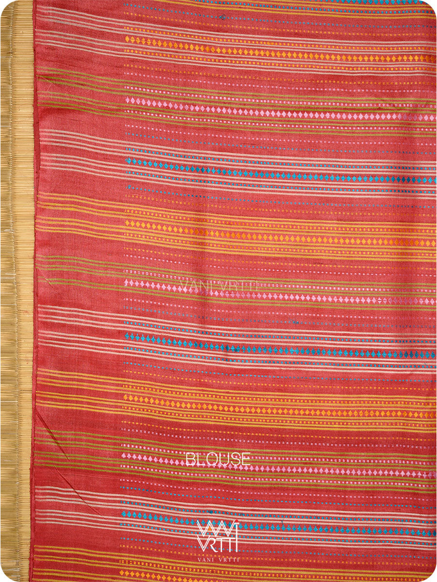 Cherry Red Chilika Master Weave Exclusive Handspun Tussar Silk Saree