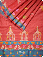 Cherry Red Chilika Master Weave Exclusive Handspun Tussar Silk Saree