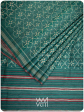 Bottle Green Chrysanthemum Master Weave Designer Handspun Ikat Tussar Silk Sari