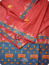 Cherry Red Chilika Master Weave Exclusive Handspun Tussar Silk Saree
