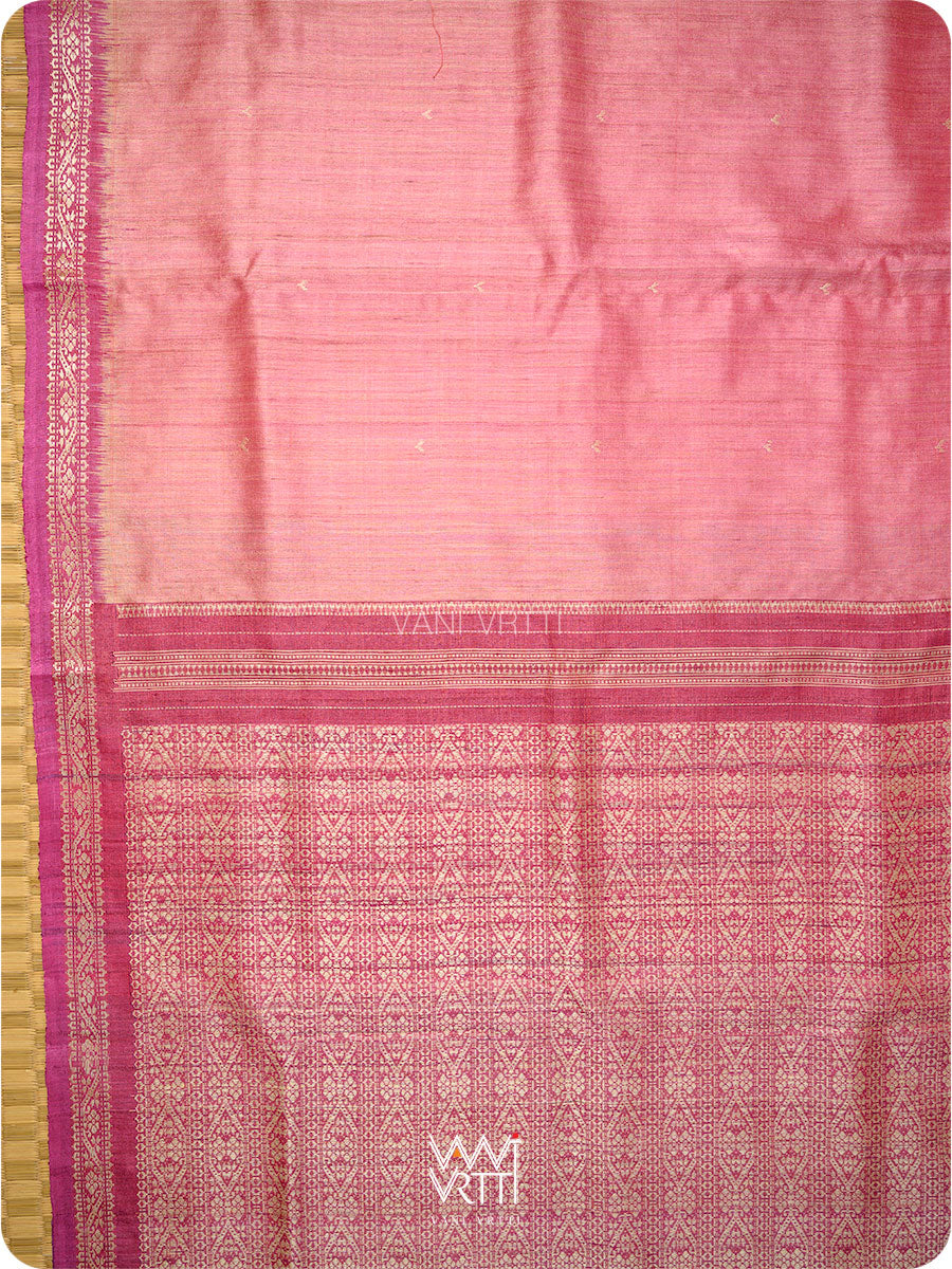 Rose Pink Purple Madhumalati Handspun Tussar Silk Saree