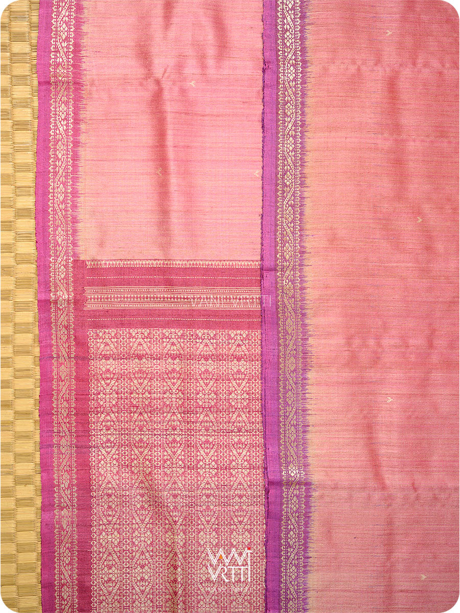 Rose Pink Purple Madhumalati Handspun Tussar Silk Saree