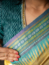 Pastel Yellow Firozi Red Ganga Jamuna Ananta Handspun Tussar Silk Saree
