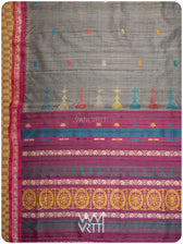 Body of slate grey Konark saree with Airavata elephant buttis