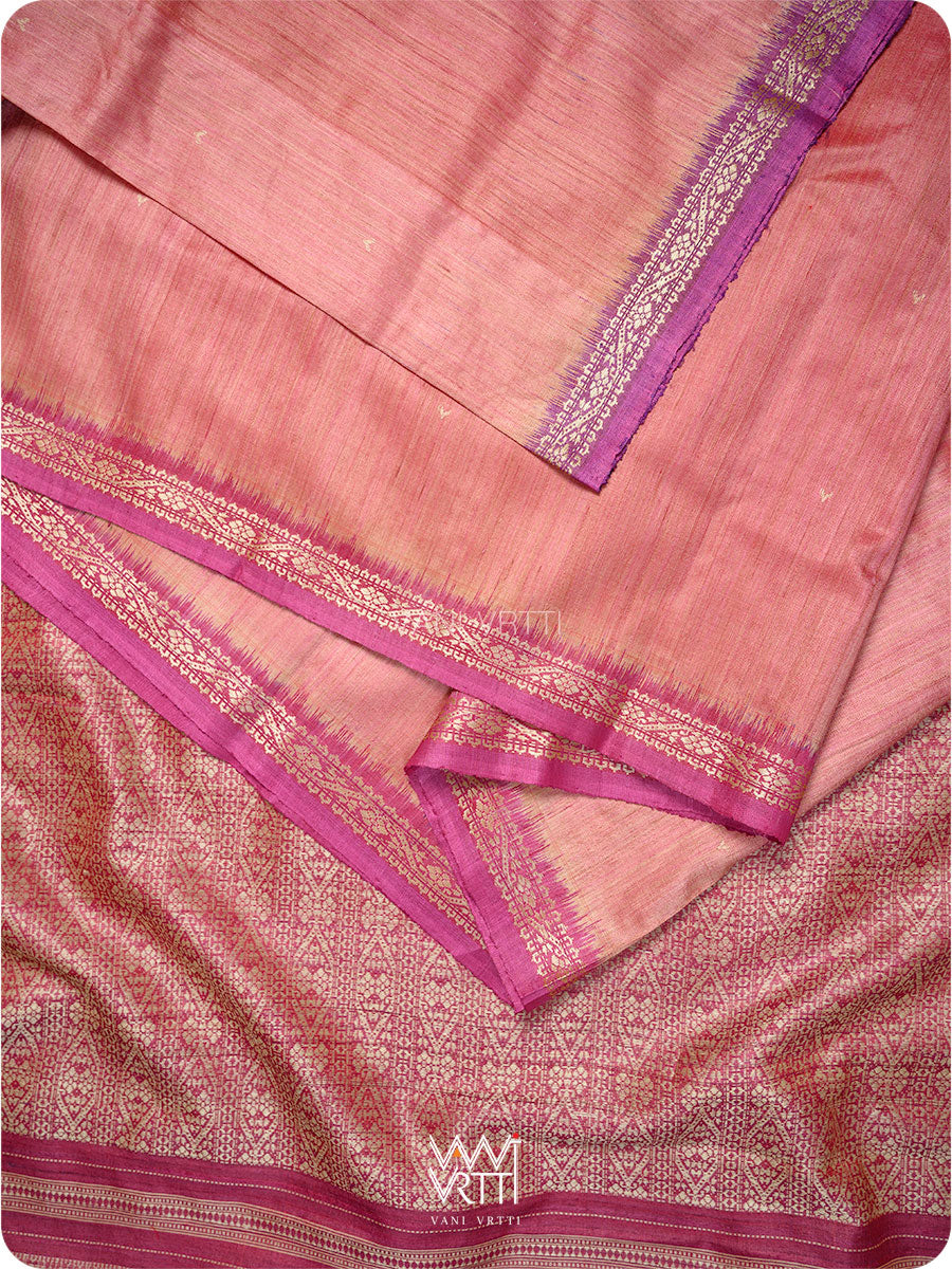 Rose Pink Purple Madhumalati Handspun Tussar Silk Saree