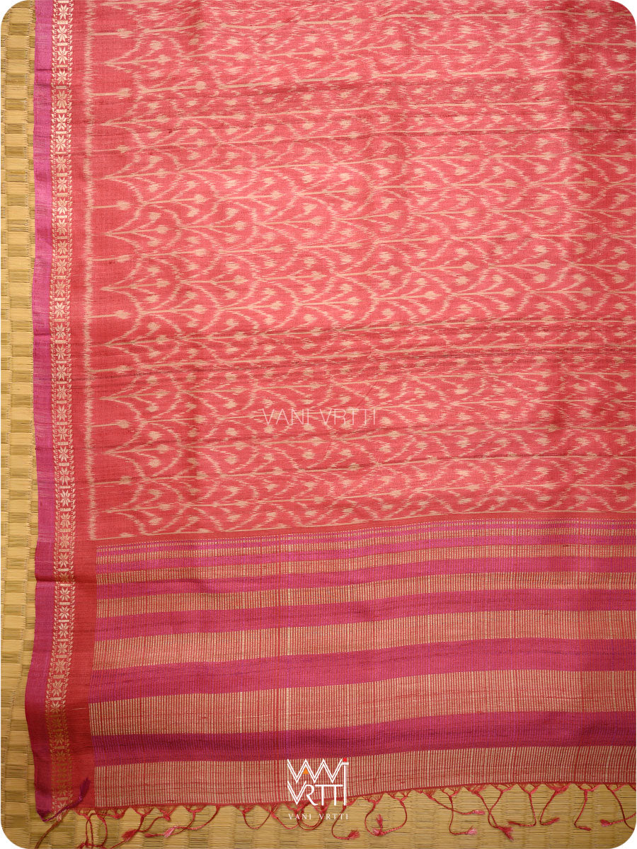 Red Iris Ikat Handspun Tussar Silk Sari