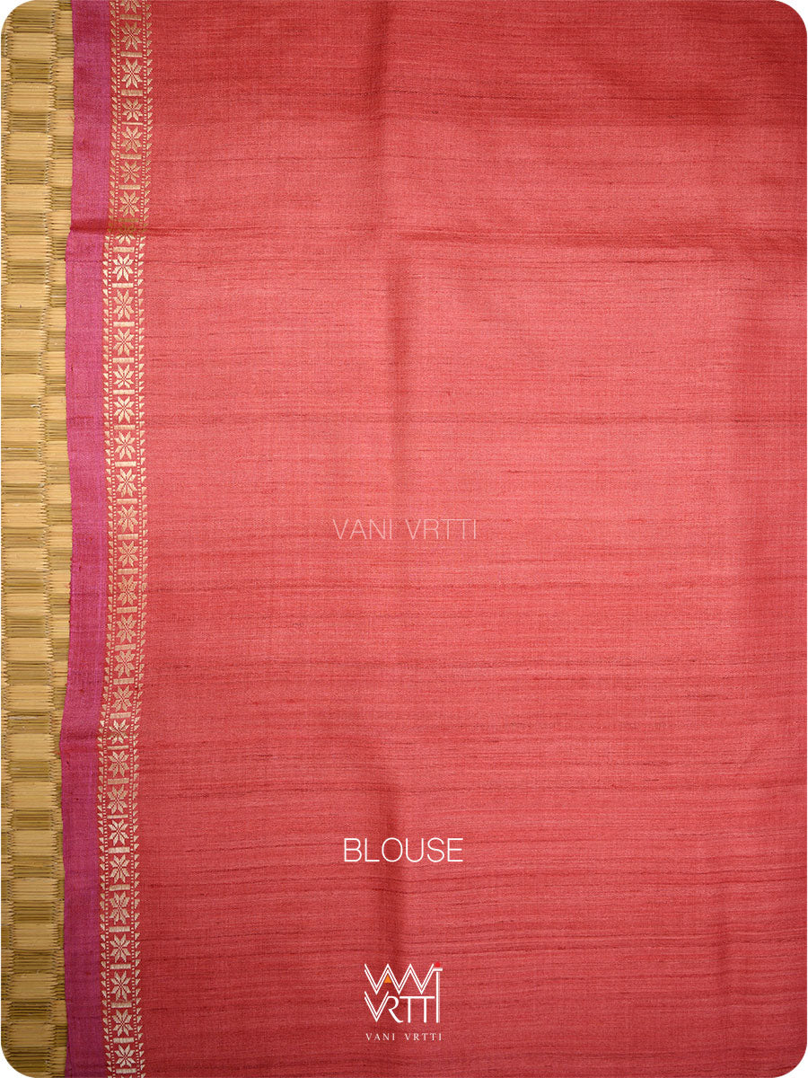 Red Iris Ikat Handspun Tussar Silk Sari
