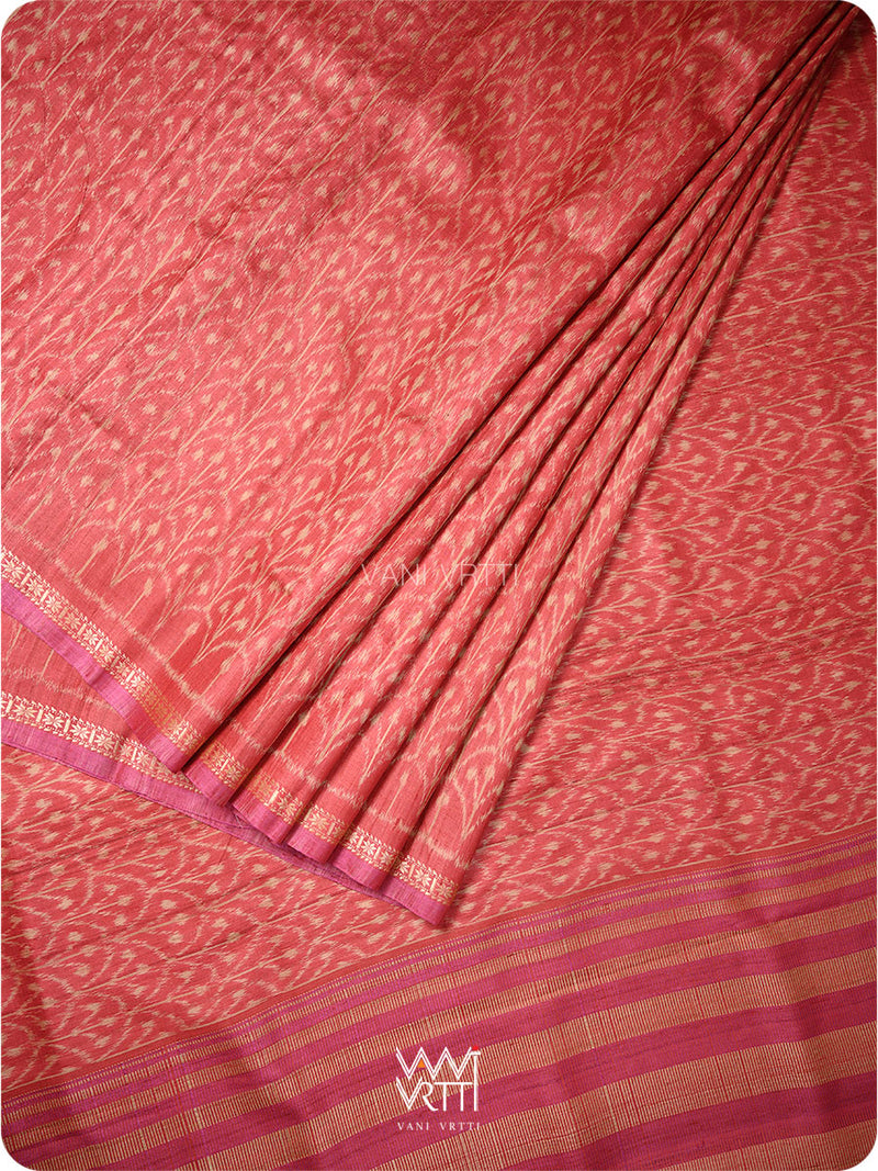 Red Iris Ikat Handspun Tussar Silk Sari