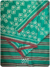 Green Santati Ikat Handspun Tussar Silk Saree
