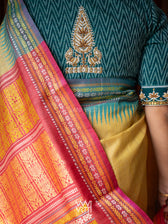 Pastel Yellow Firozi Red Ganga Jamuna Ananta Handspun Tussar Silk Saree