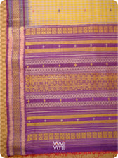 Natural Tussar Yellow Checks Purple Pink Ganga Jamuna Kolam Exclusive Handspun Tussar Silk Saree