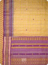 Natural Tussar Yellow Checks Purple Pink Ganga Jamuna Kolam Exclusive Handspun Tussar Silk Saree